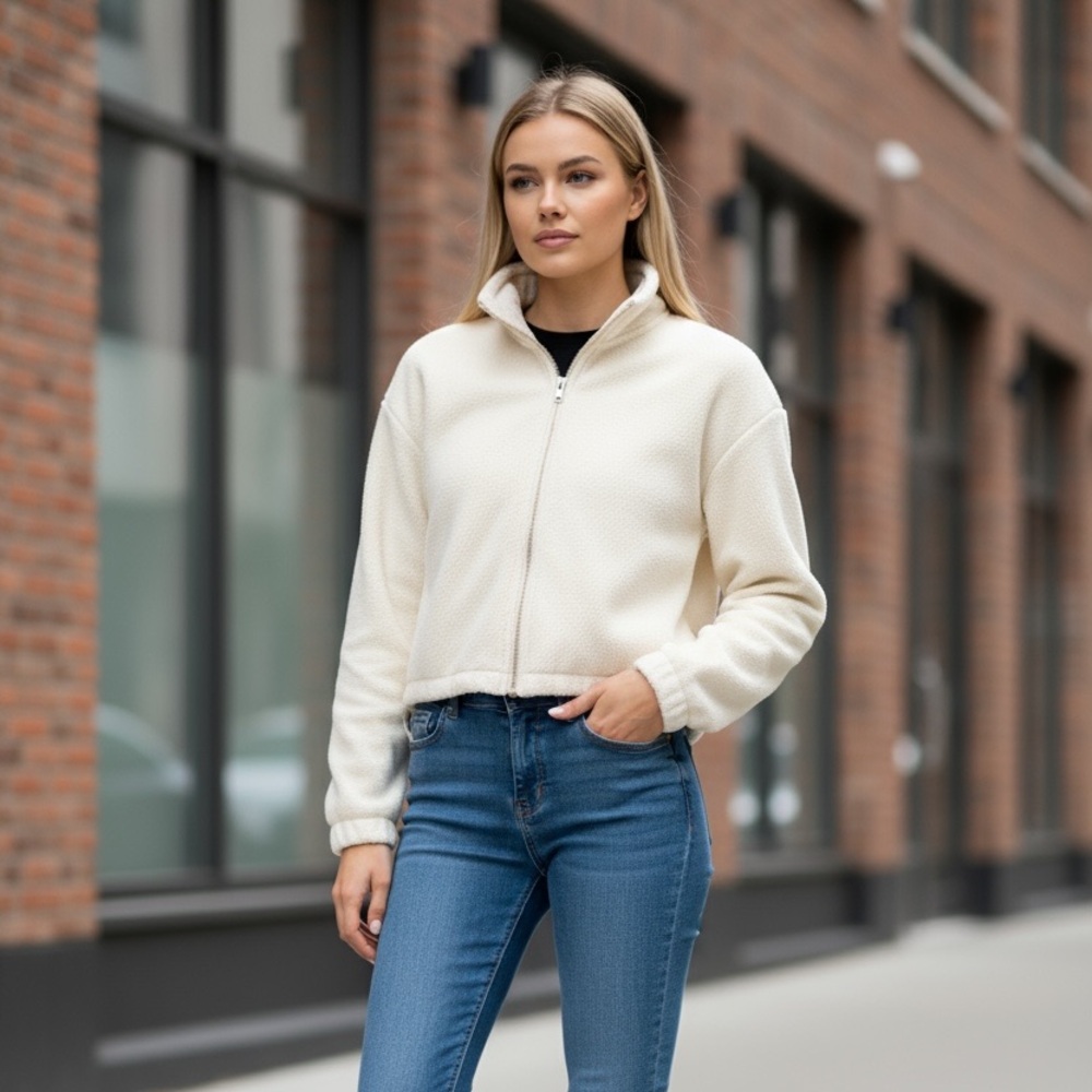 Cider size M cropped fleece jacket winter white